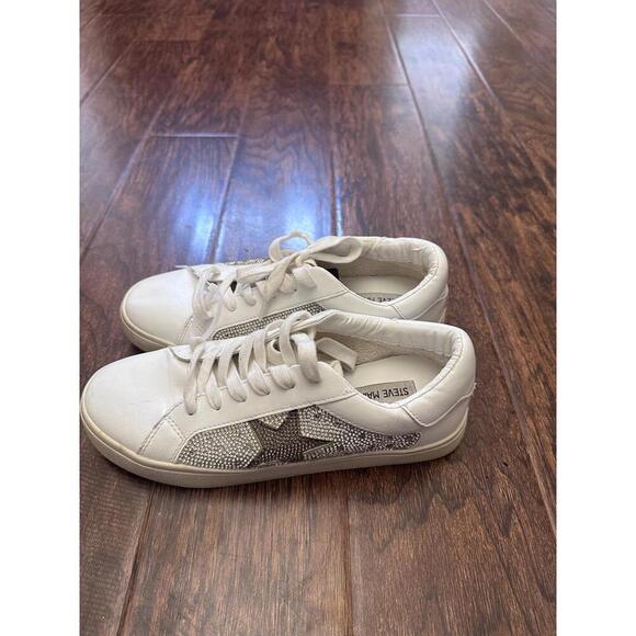 Steve Madden Womens Starling Low-Top White Glitter Star Rhinestone Sneaker - Picture 2 of 6